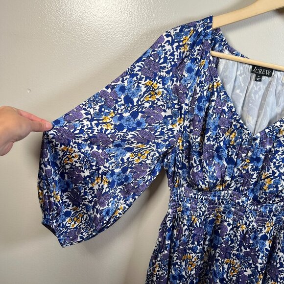 J.Crew Floral V-neck Midi Dress Size XS Blue Smocked Waist Work Wedding Event - Picture 5 of 12
